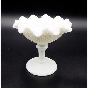 Westmoreland Milk Glass Compote English Hobnail Ruffled Edge Candy Pedestal